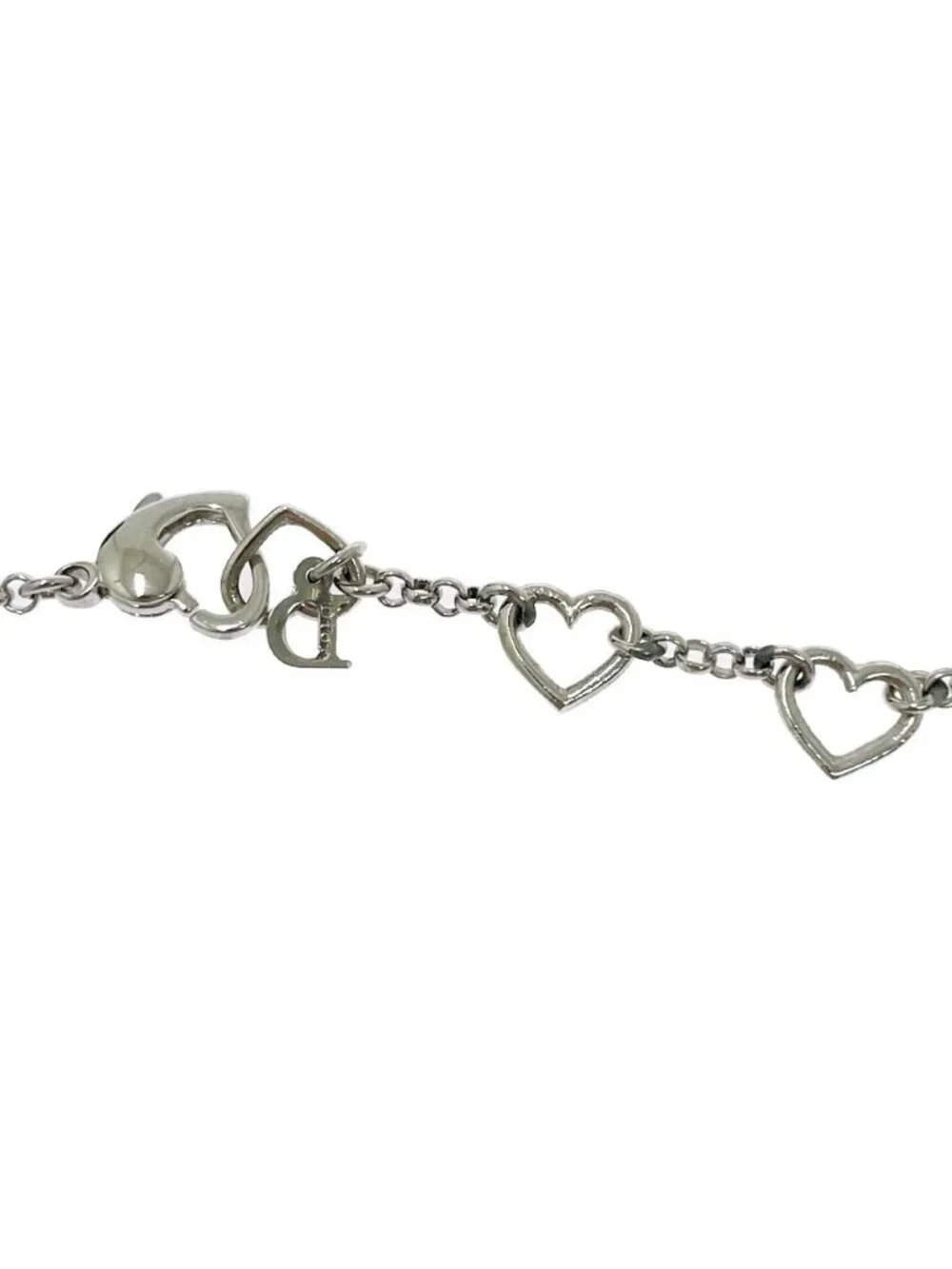 Dior Metal Rhinestone D Logo Heart Blurscuffs Cut Silver Bracelet